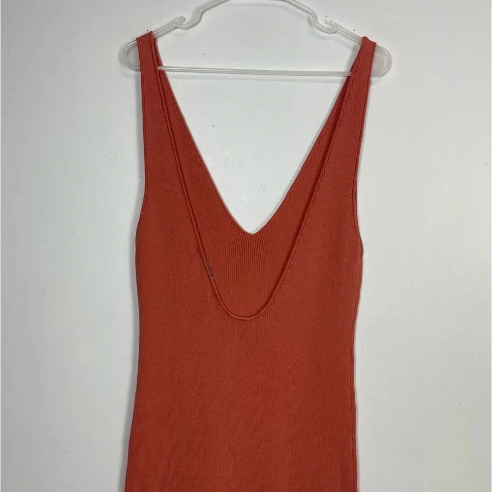 Free People Beach Daniela Midi Dress Womens Large Faded Coral Ribbed Knit
